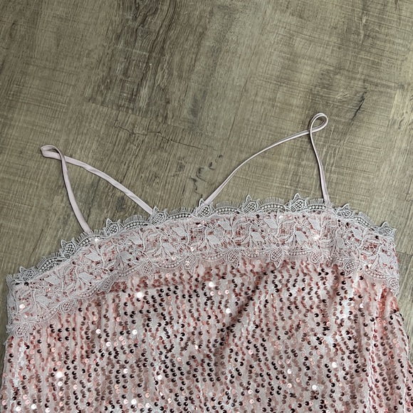Free People That Girl Baby Pink Sequin Mini Slip Dress. Size: Large - Picture 5 of 8